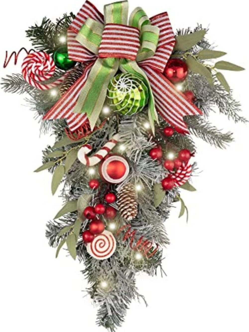 Christmas Teardrop Swag Decoration - Red Green White Elf Holiday Decor
